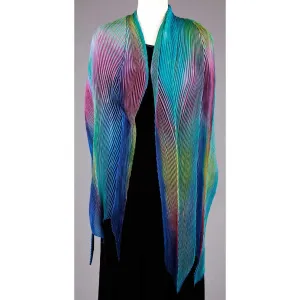 Shibori Silk Shawl SA-319 in Turquoise, Blue, and Pink by Cathayana