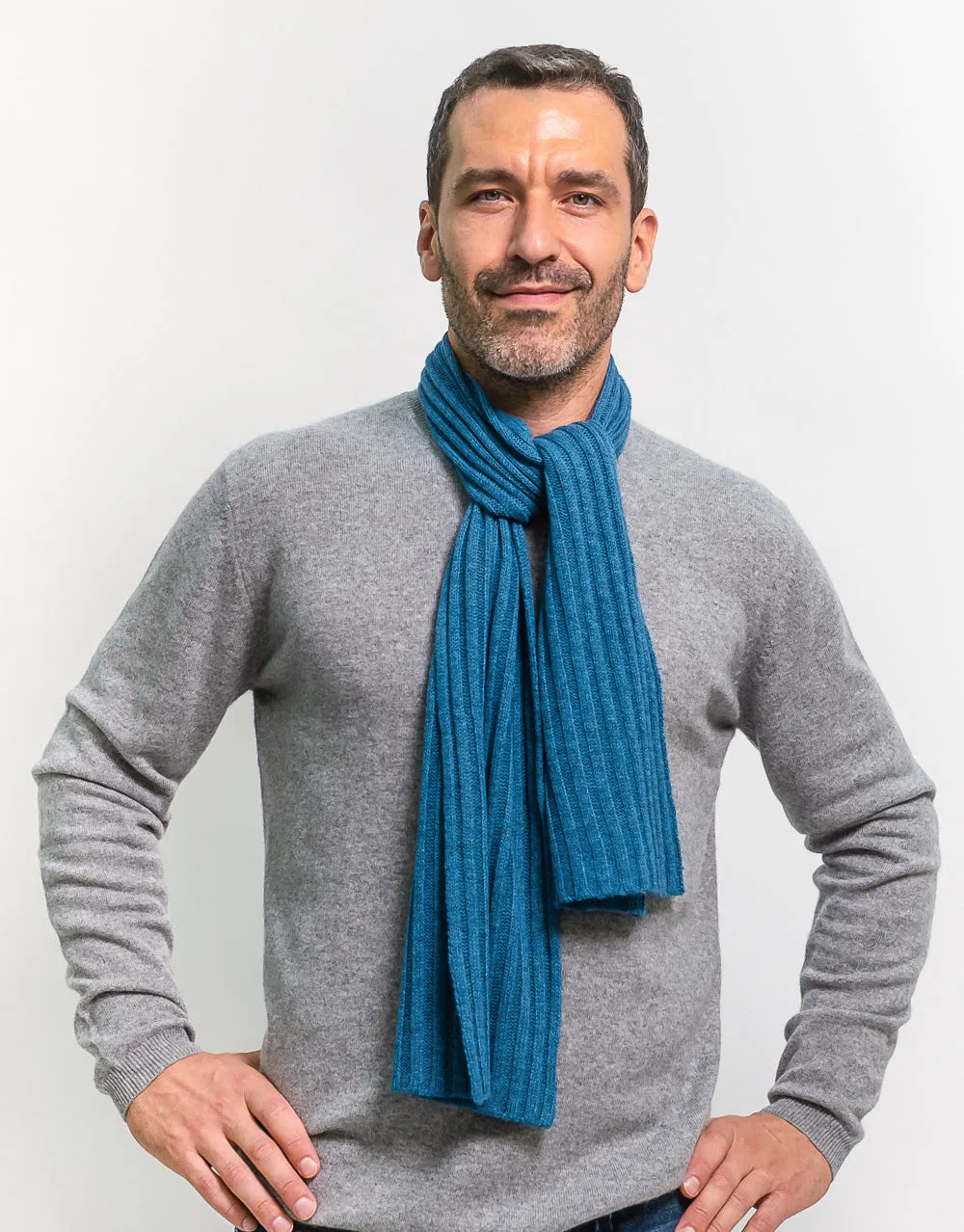 Small-Rib Cashmere Scarf in Manor Blue