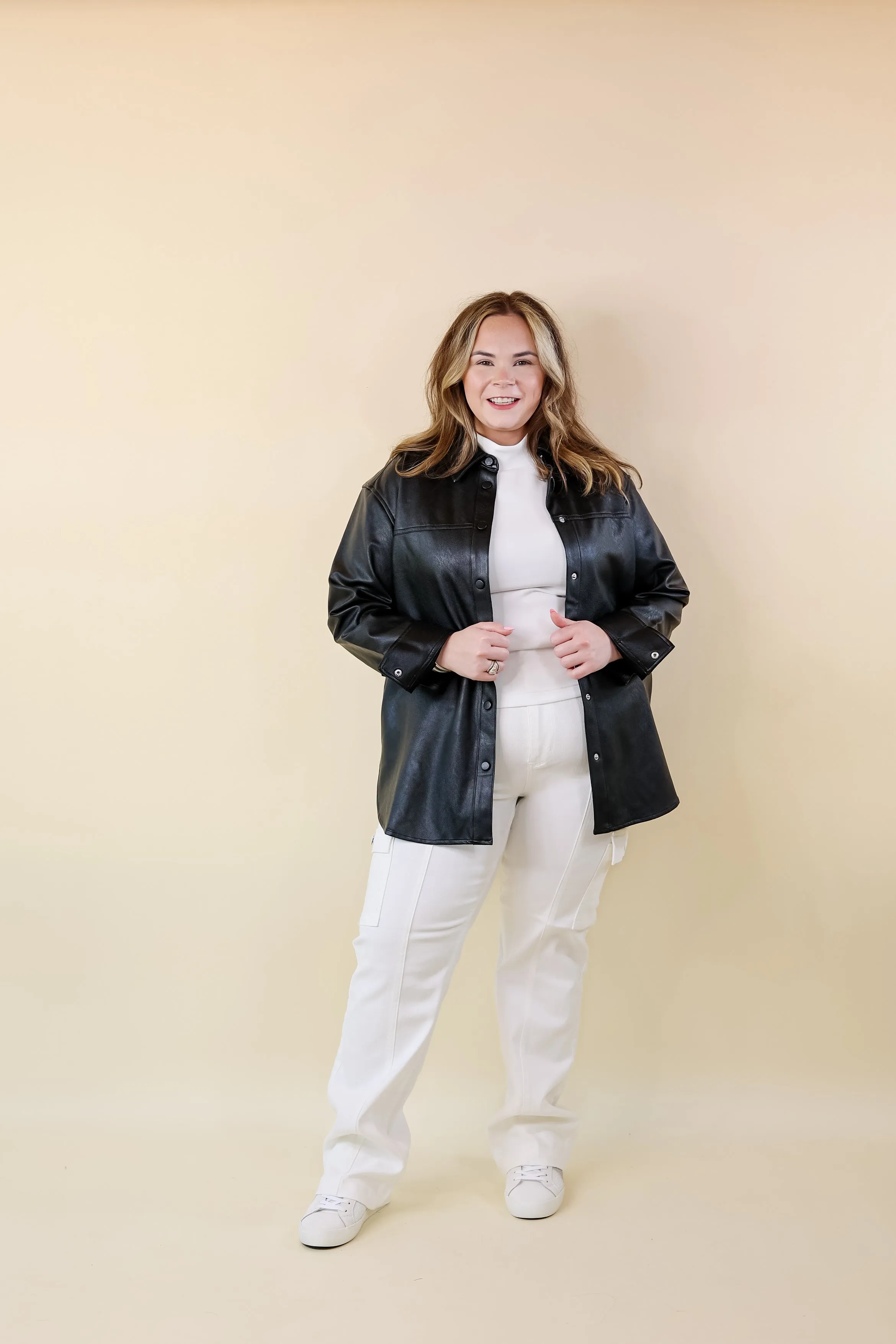 SPANX | Leather-Like Long Sleeve Oversized Jacket in Black LP