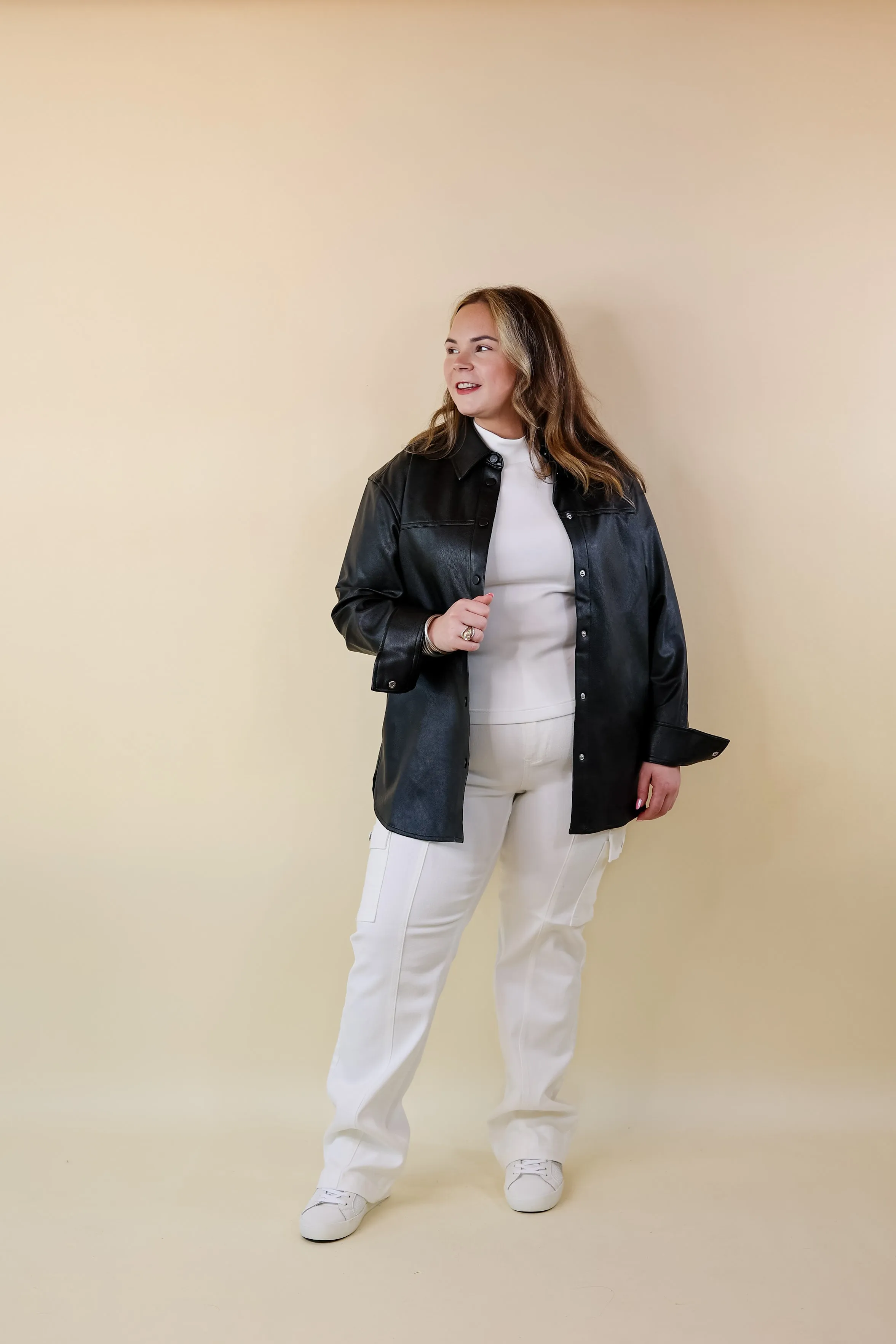 SPANX | Leather-Like Long Sleeve Oversized Jacket in Black LP