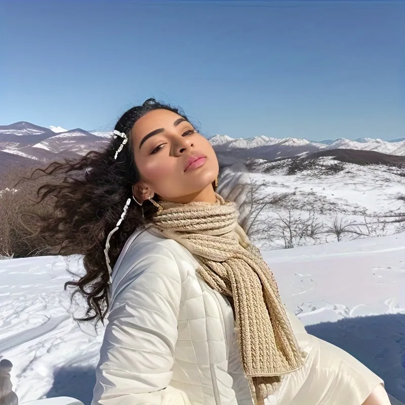 Stylish Thickened Knit Scarf Soft Warm Elastic Rectangle Scarf Autumn Winter Coldproof Elastic Long Scarf
