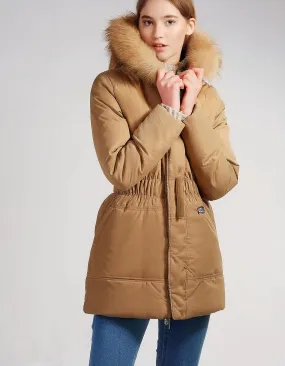 Tan Hooded Parka with Faux Fur Lining