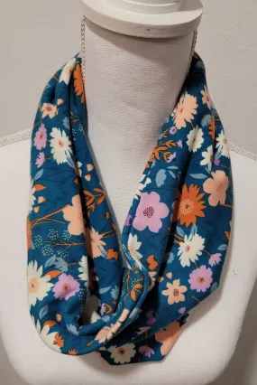 Teal Floral Single Loop Knit Infinity Scarf