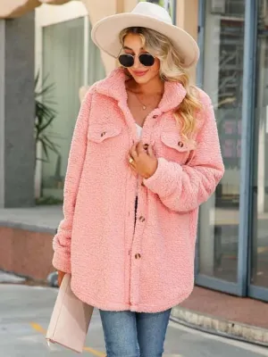 Teddy Bear Coat - Luxuriously Cozy Blended Fur with Button Decoration