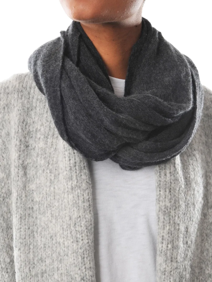 Thick Dark Grey Melange Knit Cashmere Tube Scarf