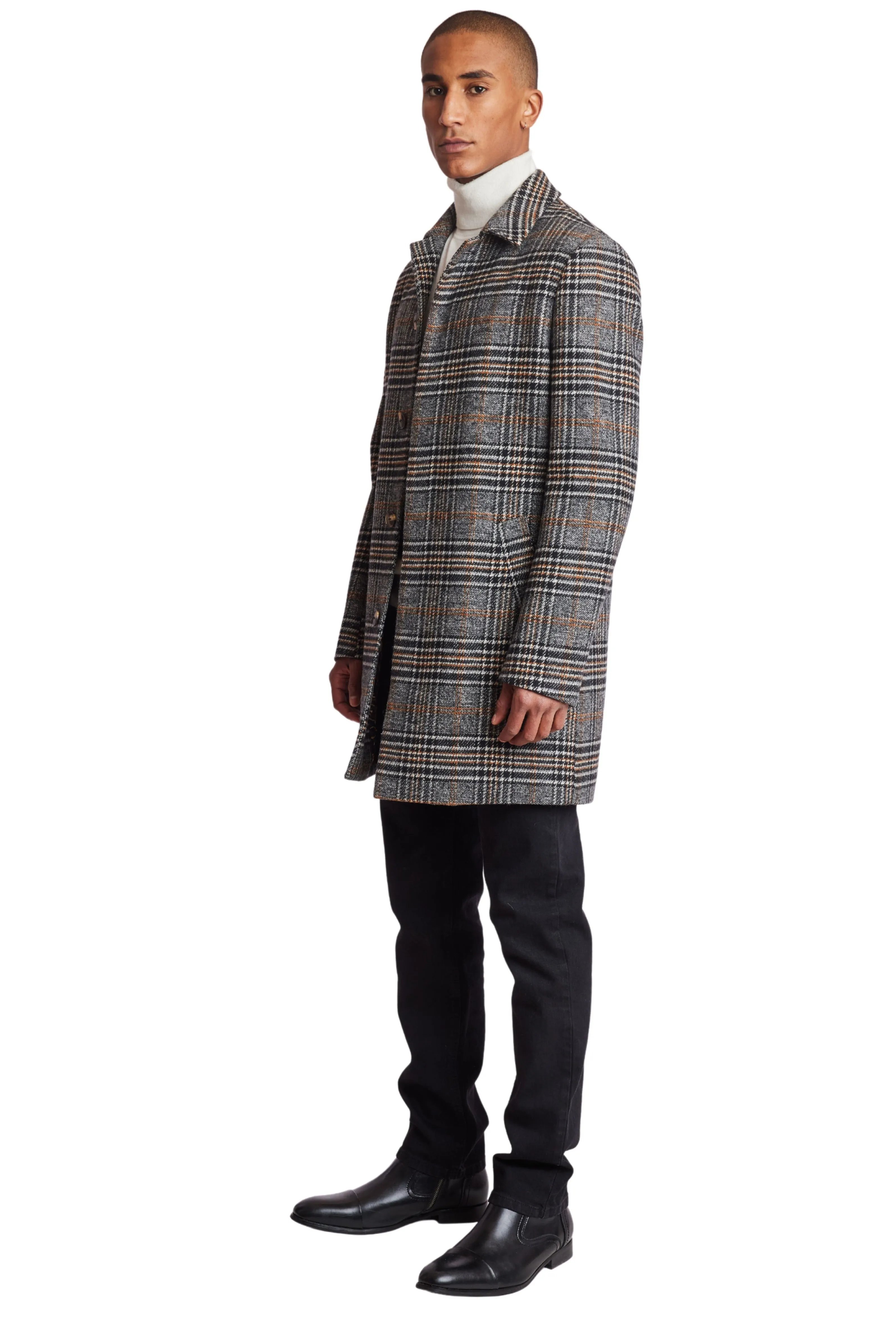 Topper Coat - slim - Black Camel Plaid