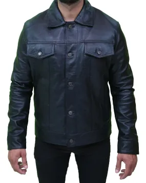 Vintage Men's Black Leather Trucker Jacket