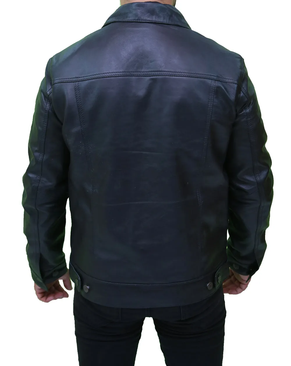 Vintage Men's Black Leather Trucker Jacket