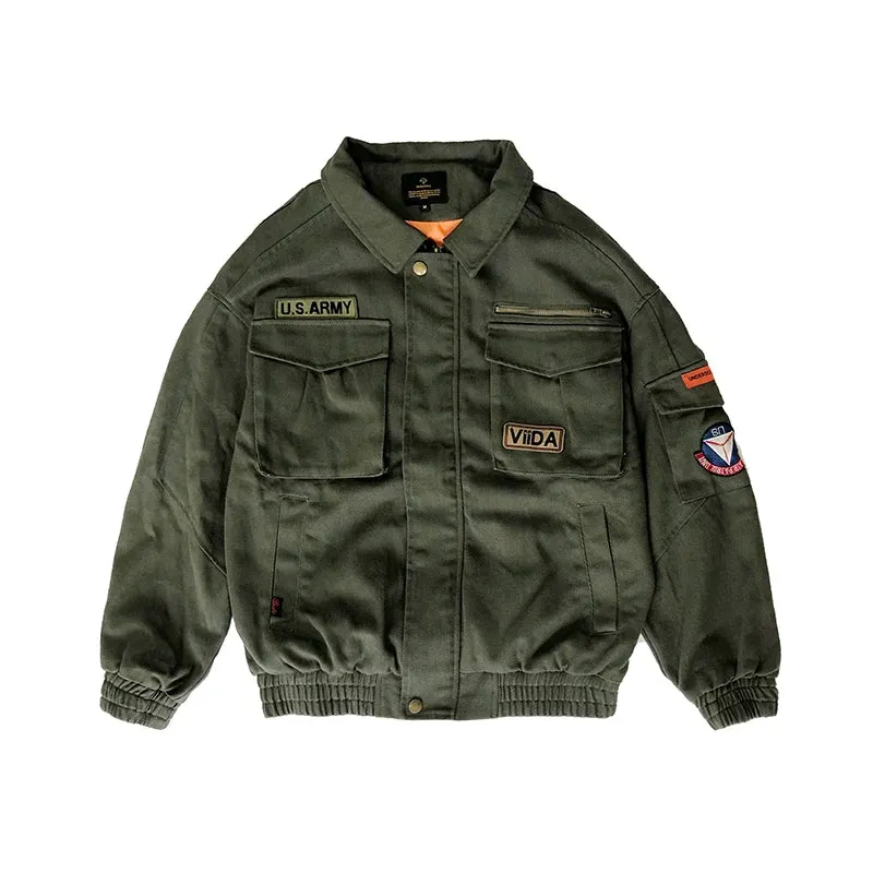 Vintage Military Tactical Jacket Army Green Casual Tops