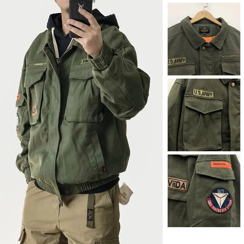 Vintage Military Tactical Jacket Army Green Casual Tops