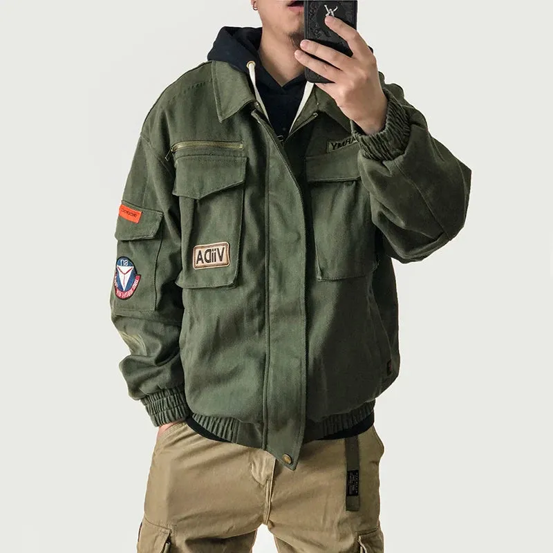 Vintage Military Tactical Jacket Army Green Casual Tops