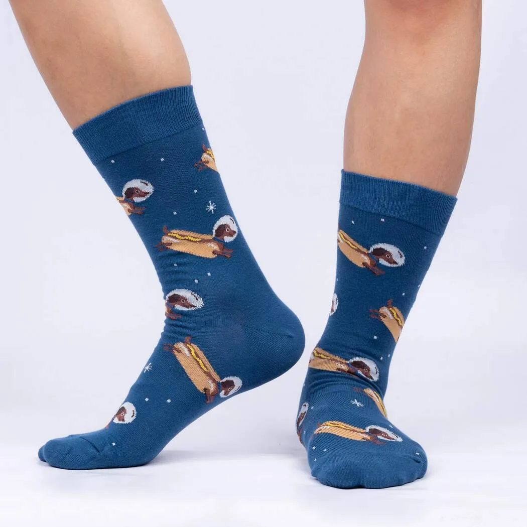 Weiner Dogs, in Space! Men's Crew Socks - Glow in the dark