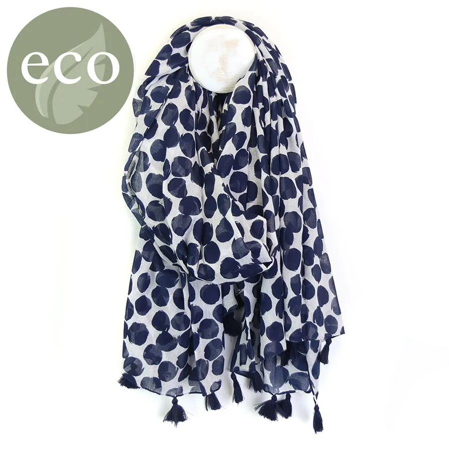 White cotton scarf with navy organic spot print