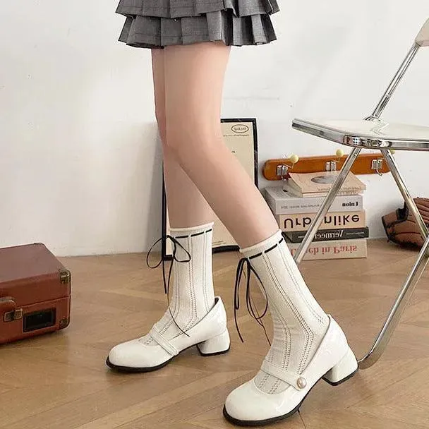 White Cute Lolita Socks with Ribbon | Lolita Fashion Outfits