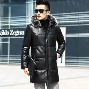 Winter Genuine Leather Down Jacket Male parkas Fox Fur hooded Jackets Fashion Men Business Casual Sheepskin Outerwear Coats N689