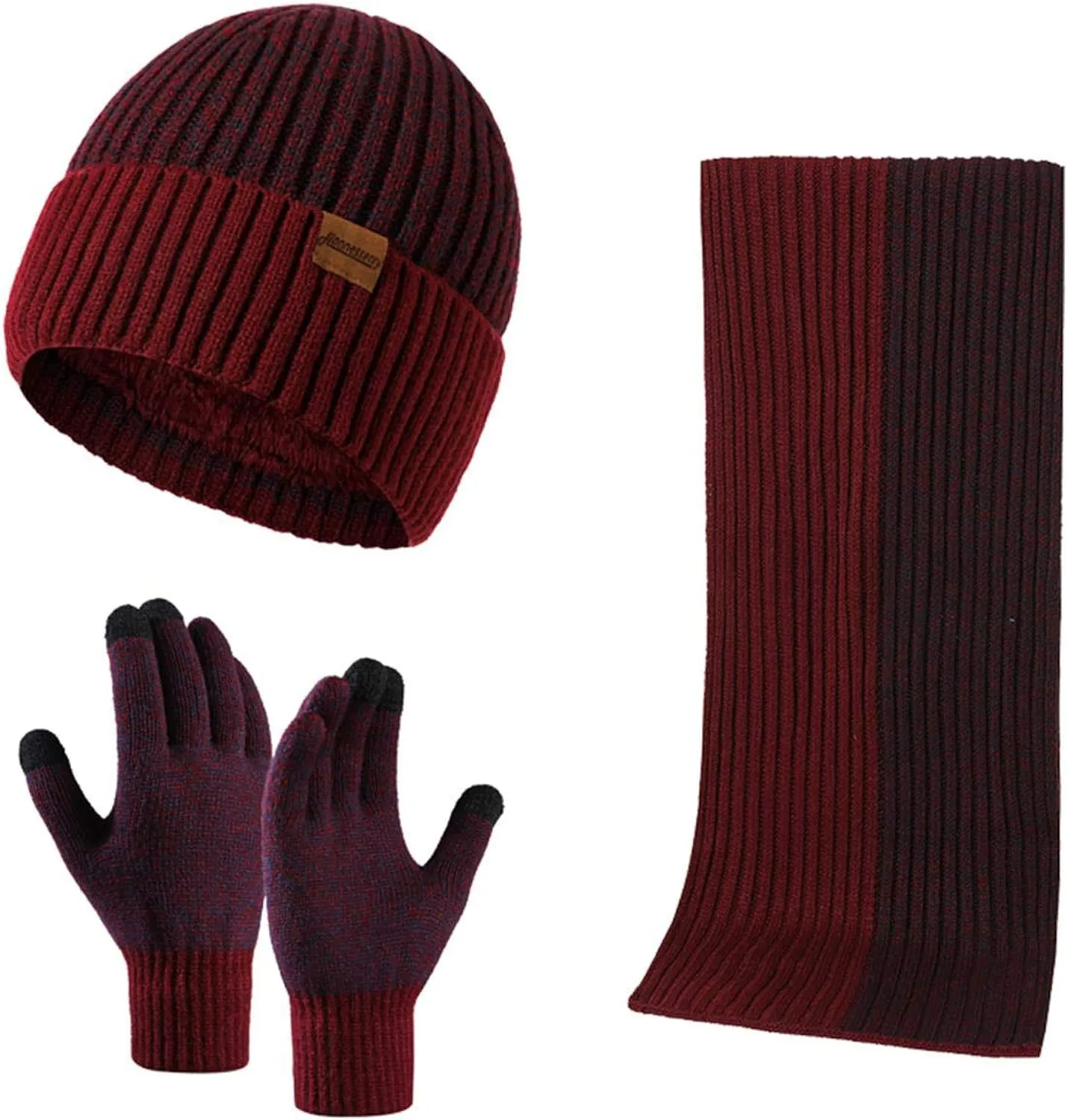 Winter Soft Black Thermal Knit Beanie Hat, Gloves & Scarf Set