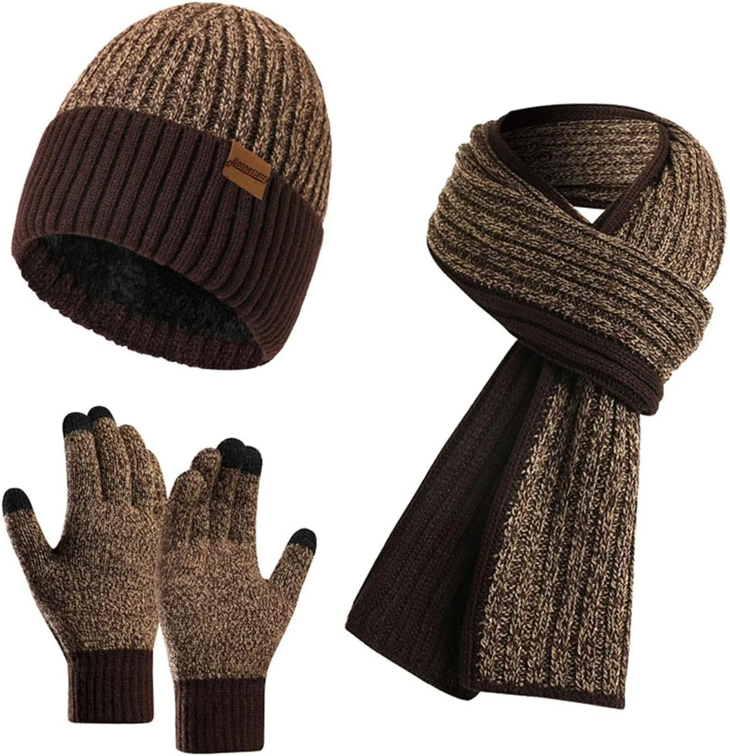 Winter Soft Black Thermal Knit Beanie Hat, Gloves & Scarf Set