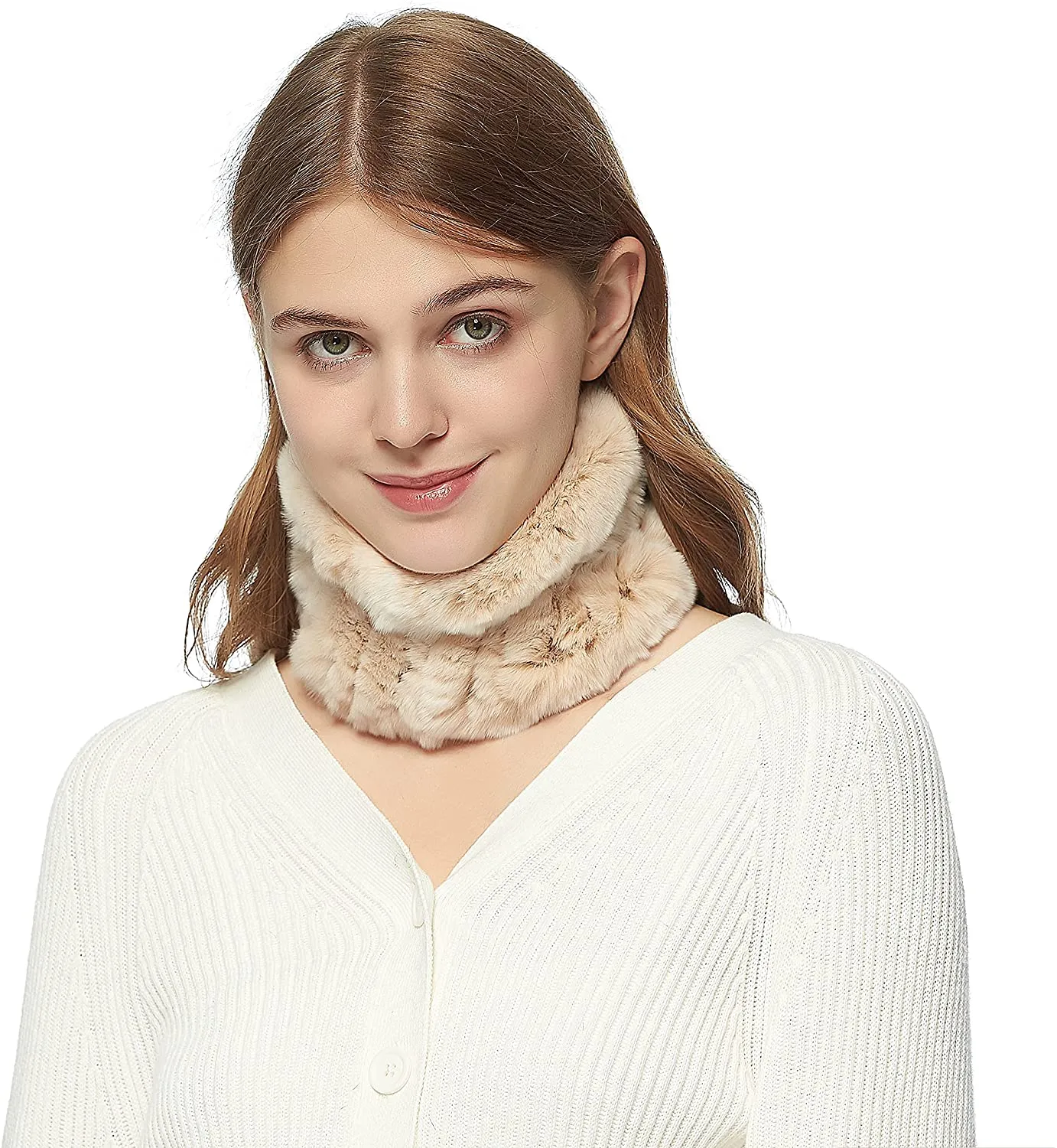 Women Winter Knitted Rex Rabbit Neck Warmer Infinity loop Scarf Scarves For Women Ladies