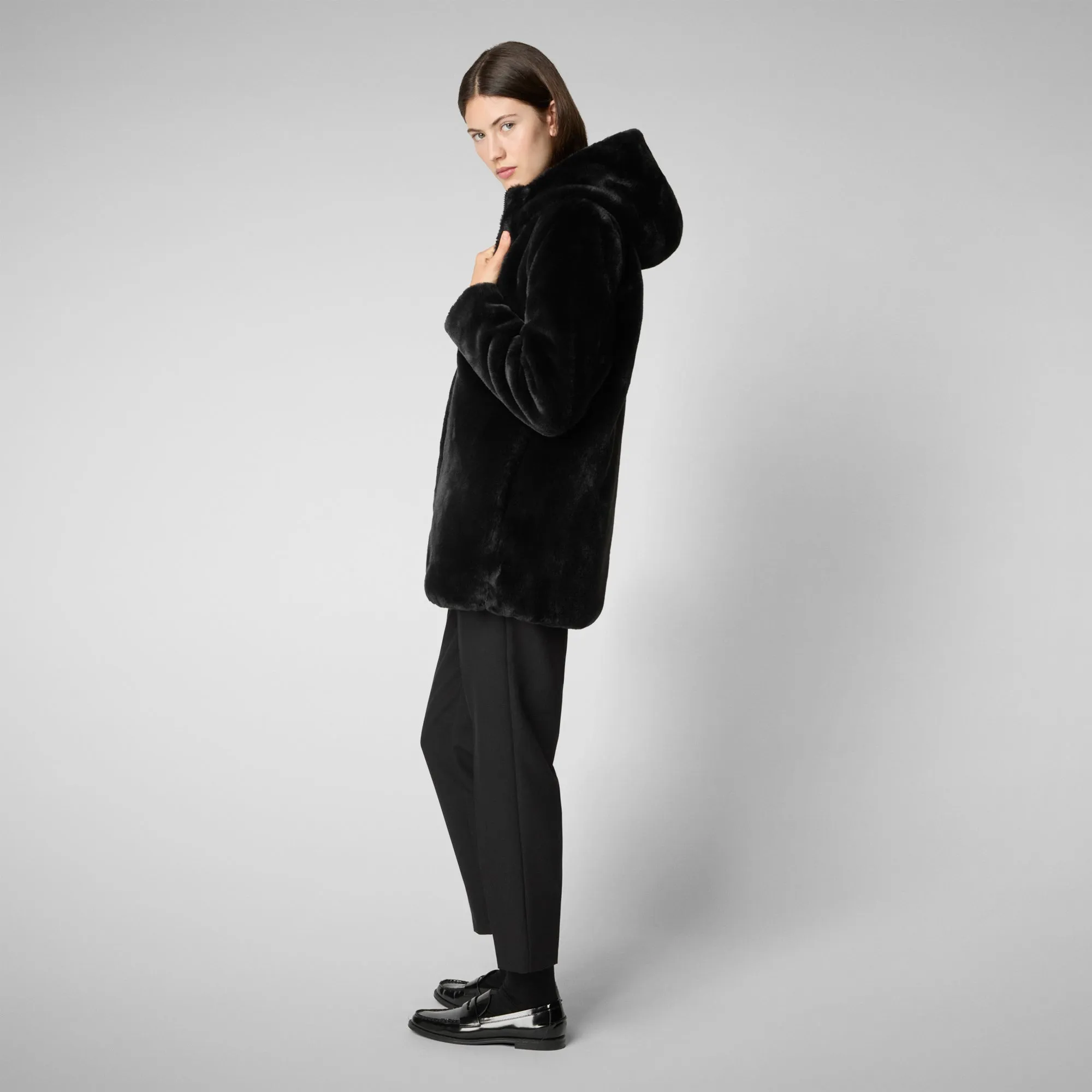 Women's Hooded Reversible Coat Bridget in Black