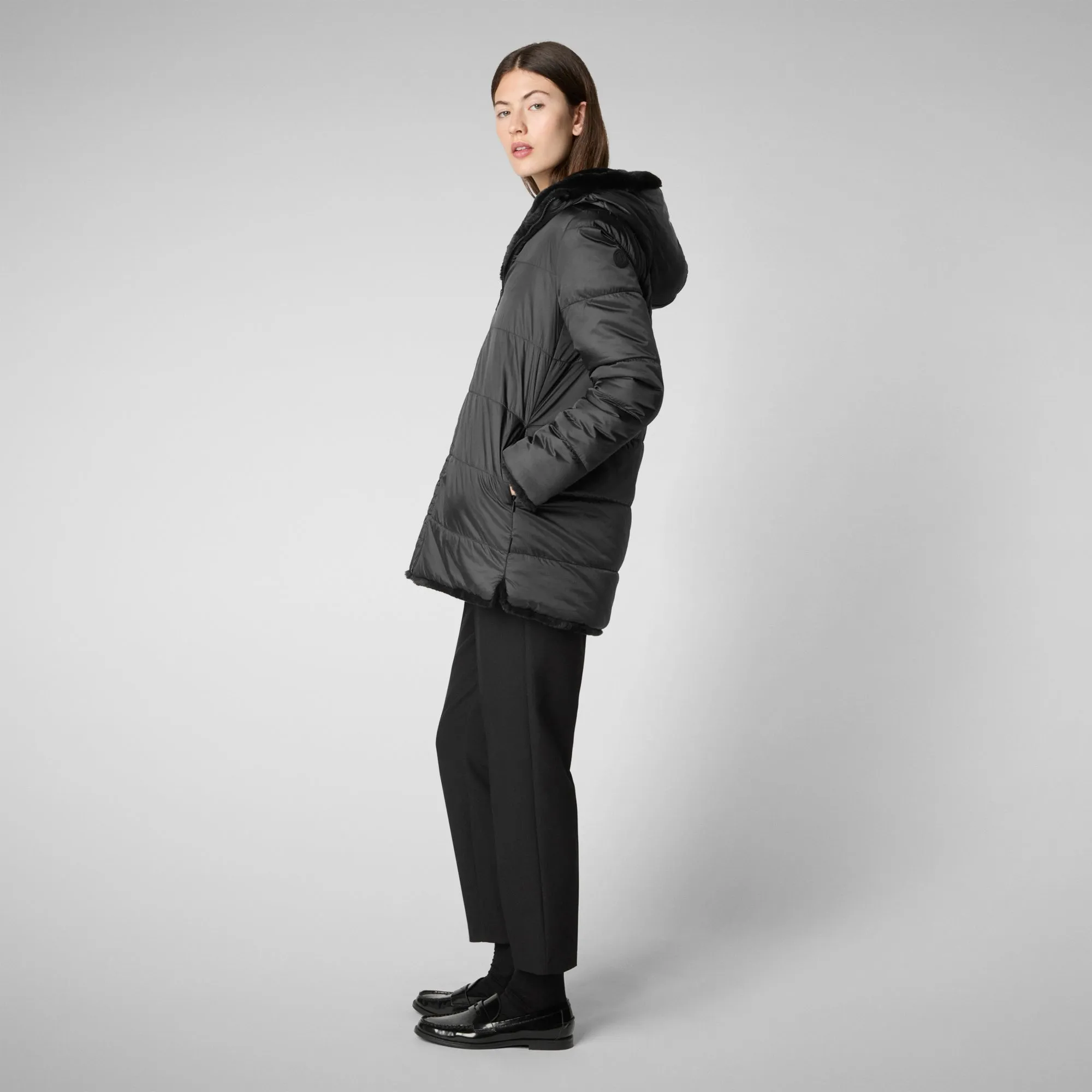 Women's Hooded Reversible Coat Bridget in Black