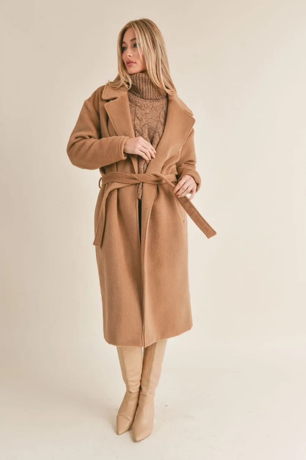 Women's Teddy Bear Notch Lapel Long Coat | Tan