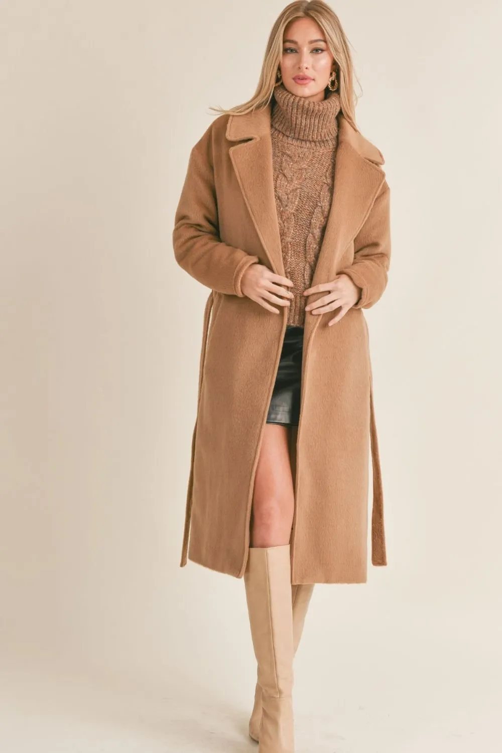 Women's Teddy Bear Notch Lapel Long Coat | Tan