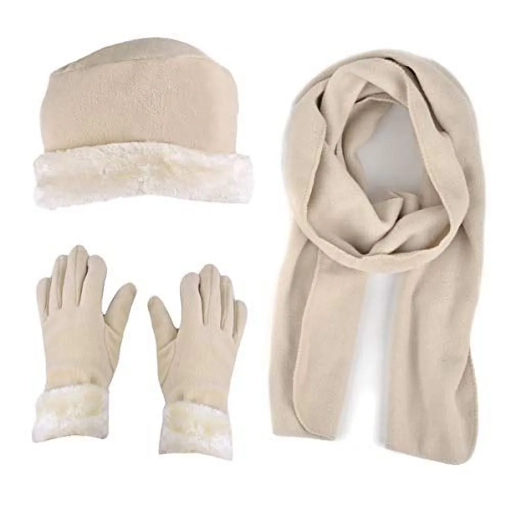 Women's Warm Fleece Winter Set - Scarf, Hat, and Gloves