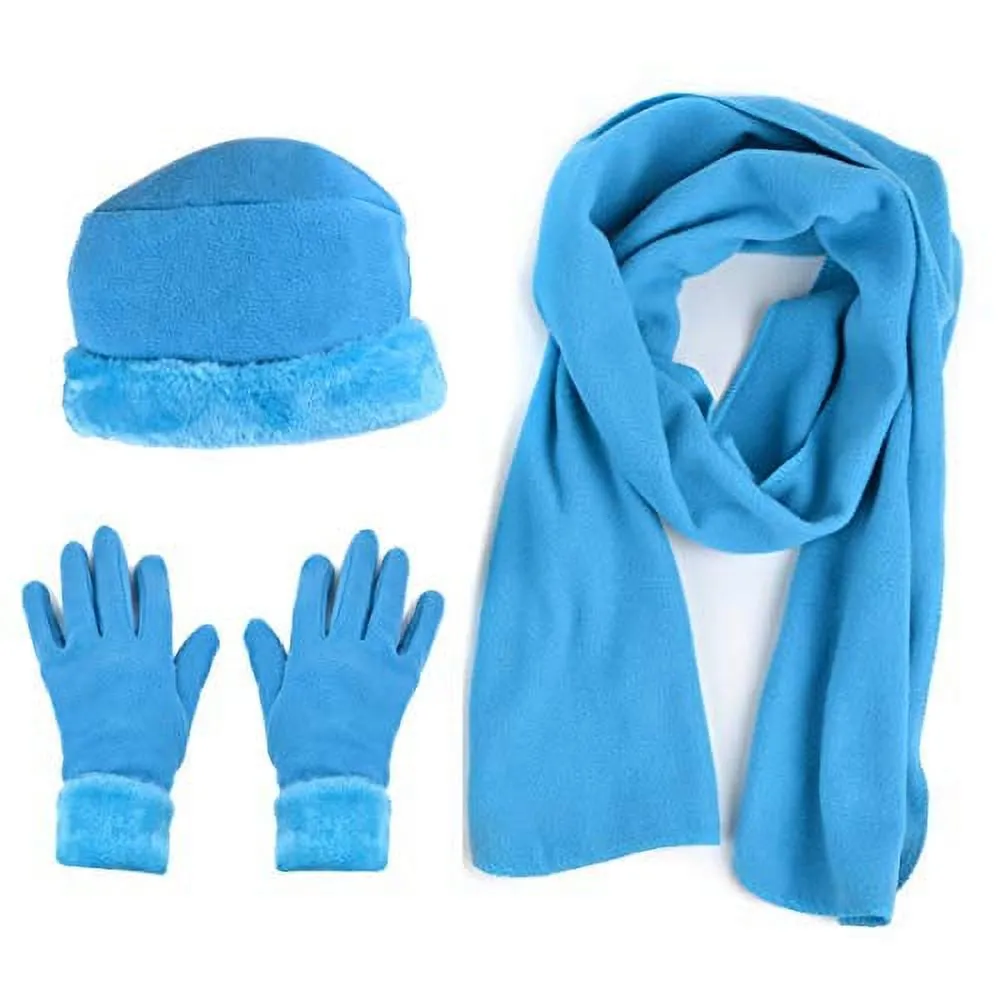 Women's Warm Fleece Winter Set - Scarf, Hat, and Gloves