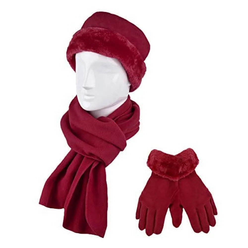 Women's Warm Fleece Winter Set - Scarf, Hat, and Gloves