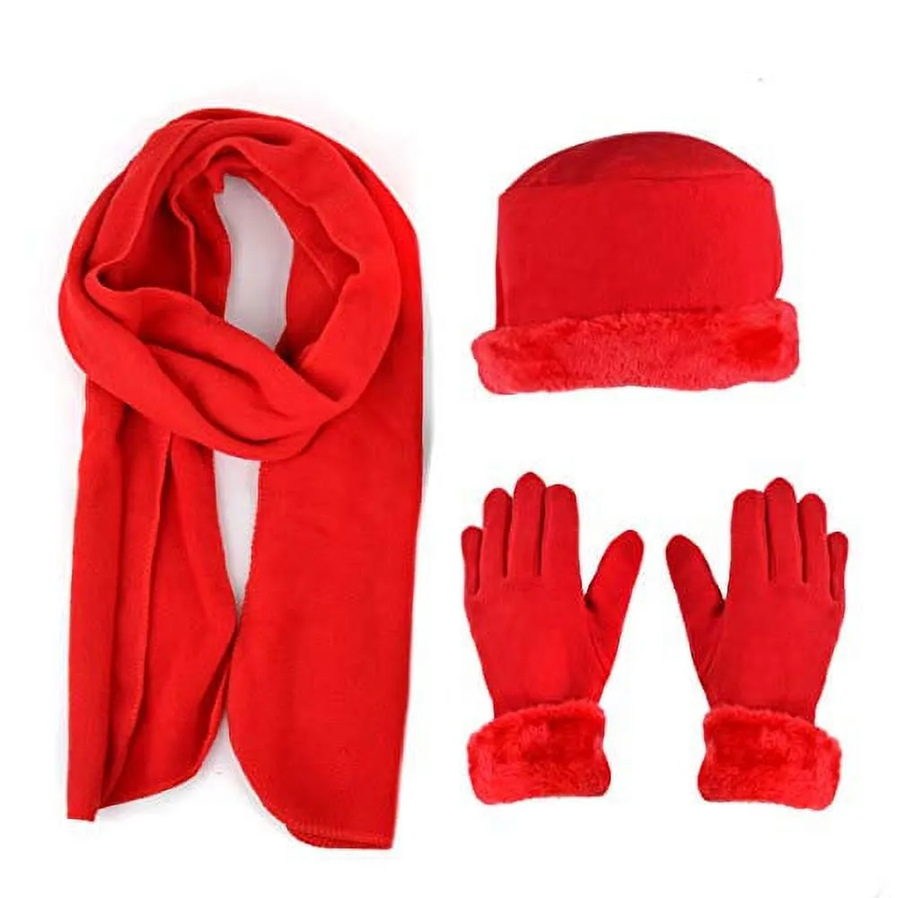 Women's Warm Fleece Winter Set - Scarf, Hat, and Gloves