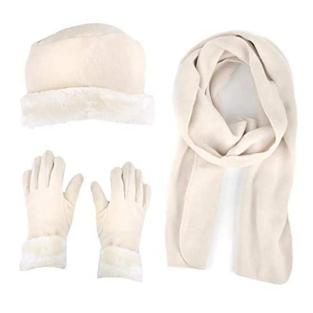 Women's Warm Fleece Winter Set - Scarf, Hat, and Gloves